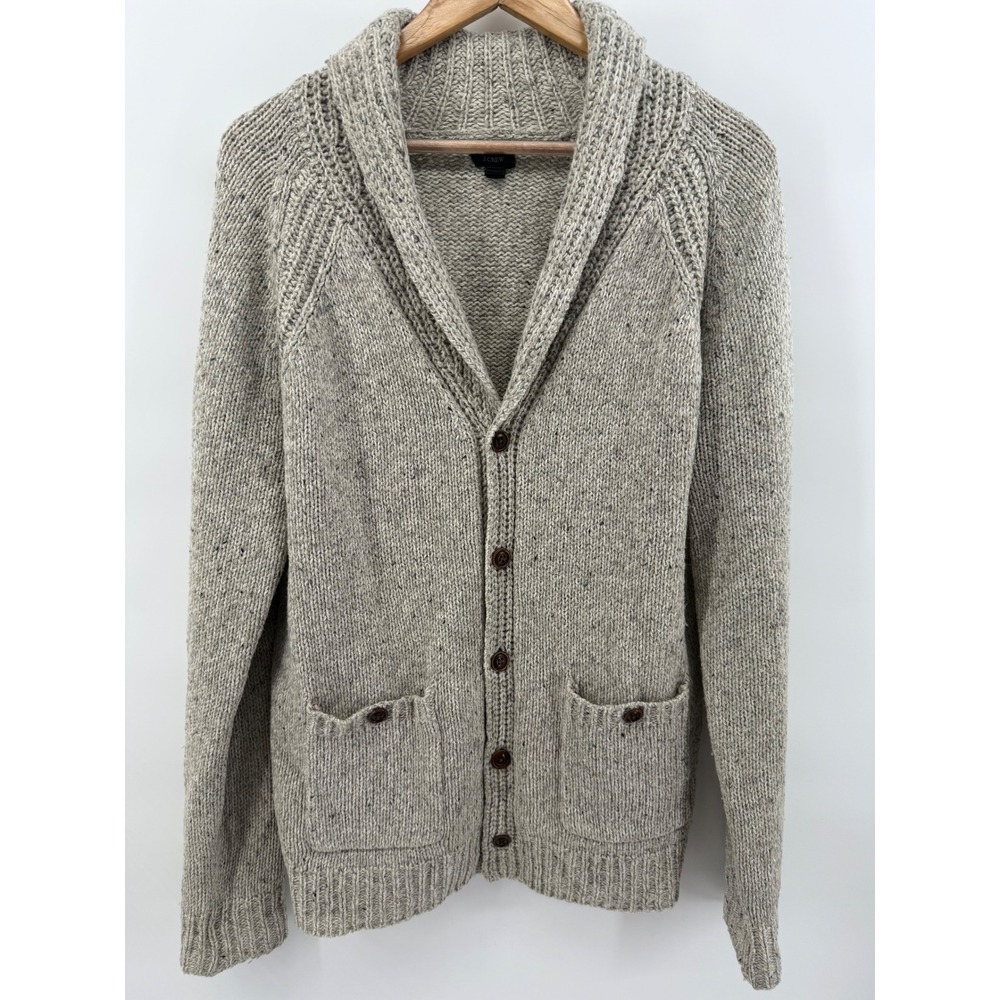 J.Crew Mens Wool Blend Shawl Collar Cardigan Sweater Oatmeal Marl B2154 Size M